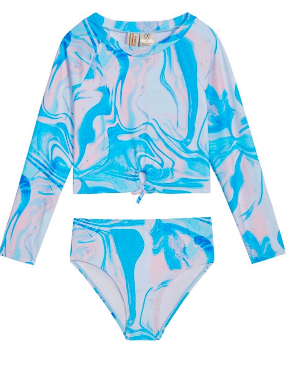 NEW Marble Swirl Long Sleeve Rash guard Swimsuit set - Blue & Pink Size 12